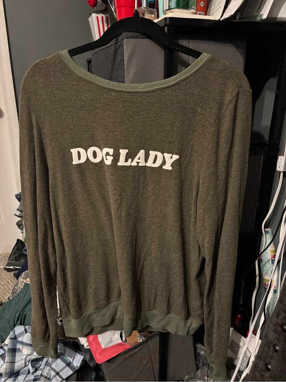 Wildfox Olive Green "DOG LADY" Crewneck Sweatshirt